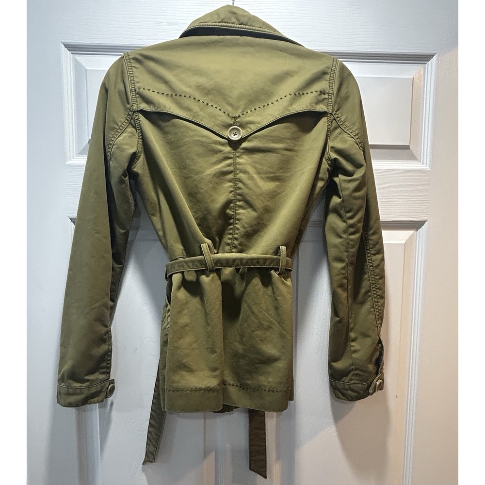 Levis Mid Length belted Trendy Fitted Trench Jacket Coat Olive Green Size Small - Picture 5 of 13